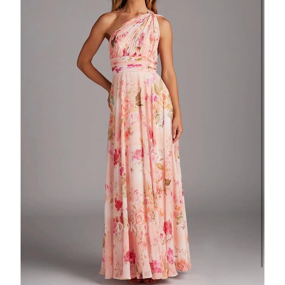 Floral One-Shoulder Maxi Dress in Blush Pink